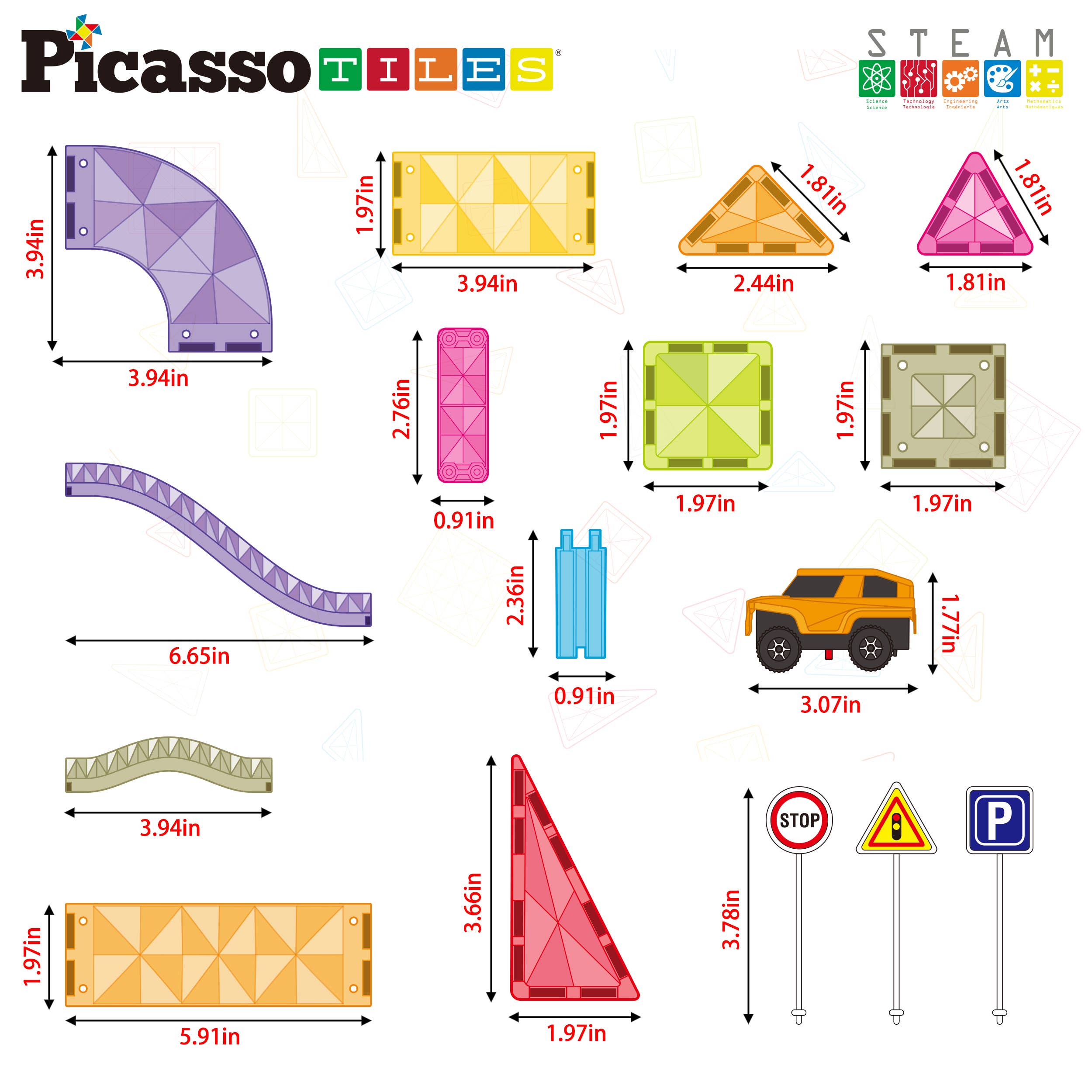 60pc Magnet Tile Race Track Set LED Car Travel Size-PTMR60