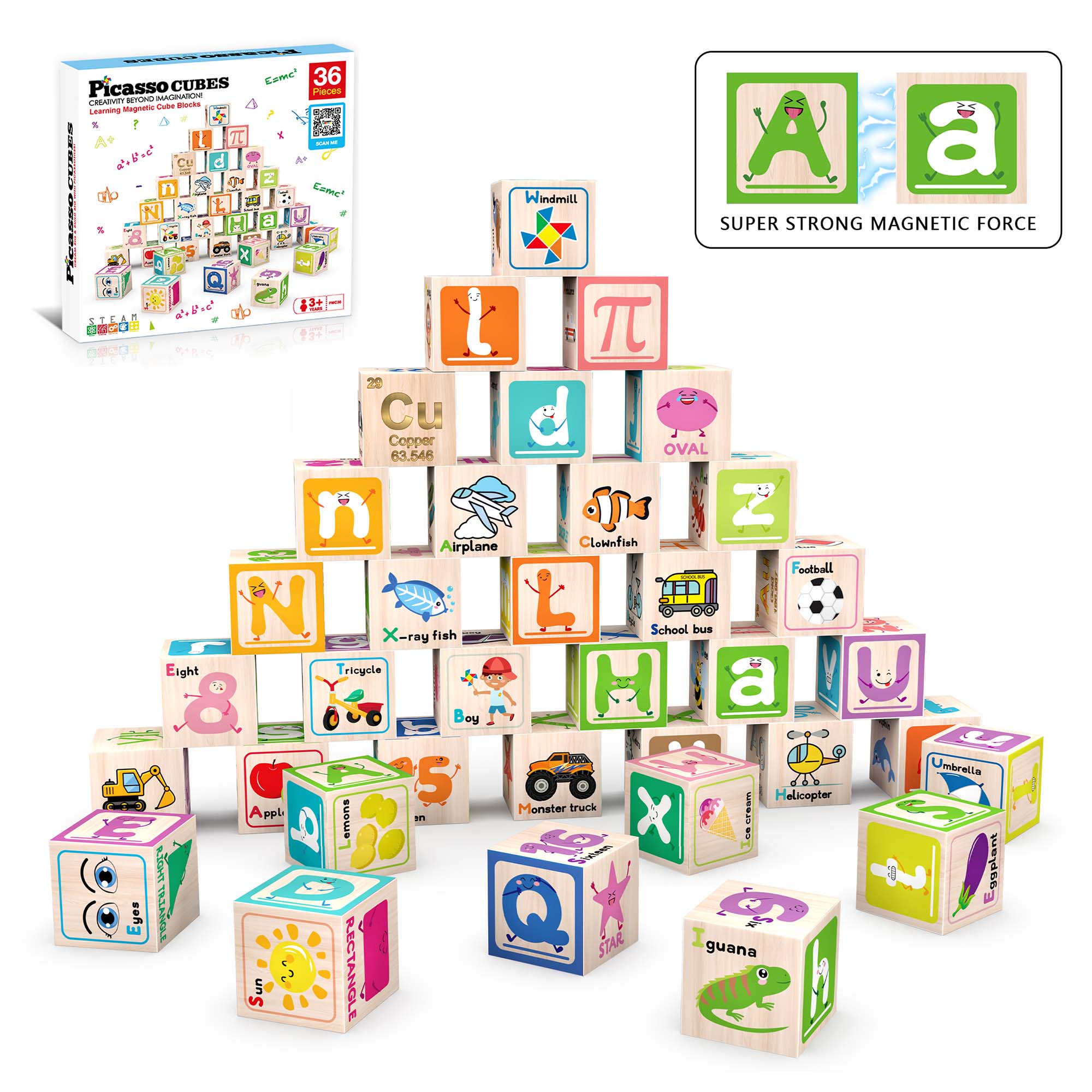 36pc Magnetic 1" Cubes with Alphabet & Numbers