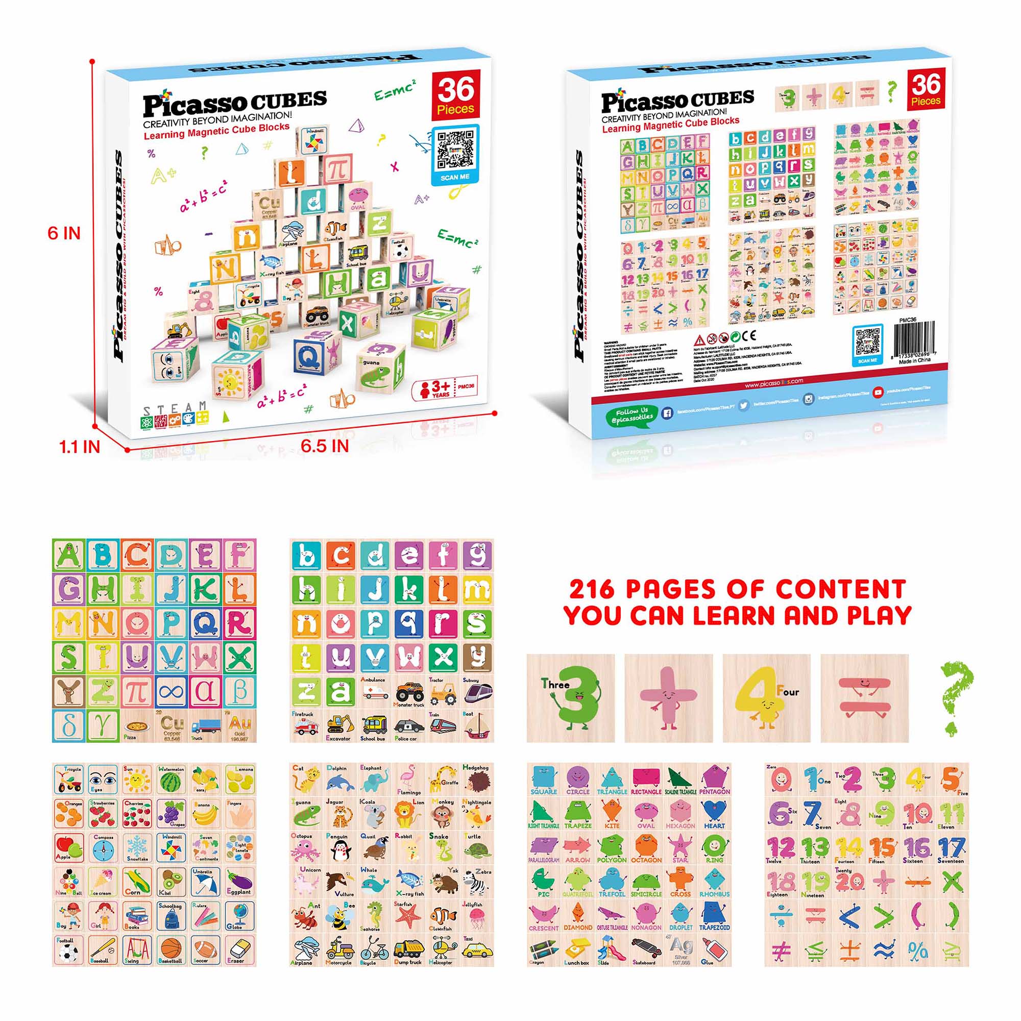 36pc Magnetic 1" Cubes with Alphabet & Numbers